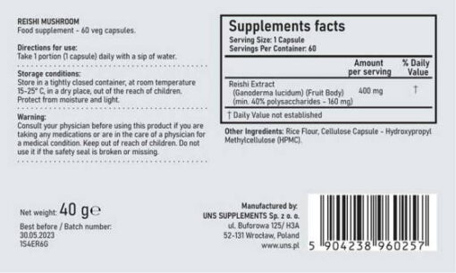 Champignon Reishii UNS pm 60 capsules 3644 2