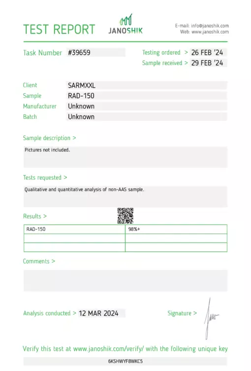 Test Report Benzoate RAD 150 3